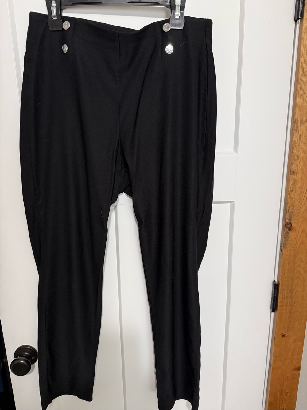 Rafaella Black High-Waist Pull-On Ponte Pants with Button Detail